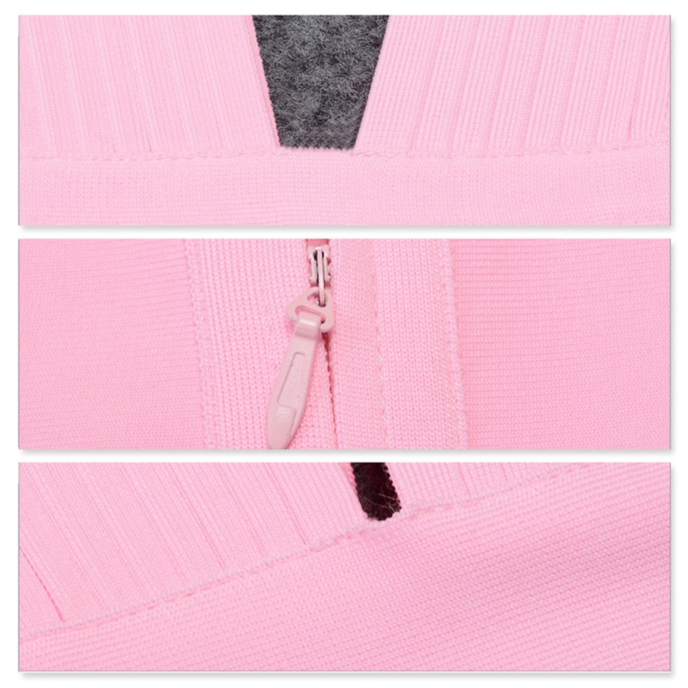 Bandage Bodycon Deep V Cut Out Pink Dress - Picture 10 of 12